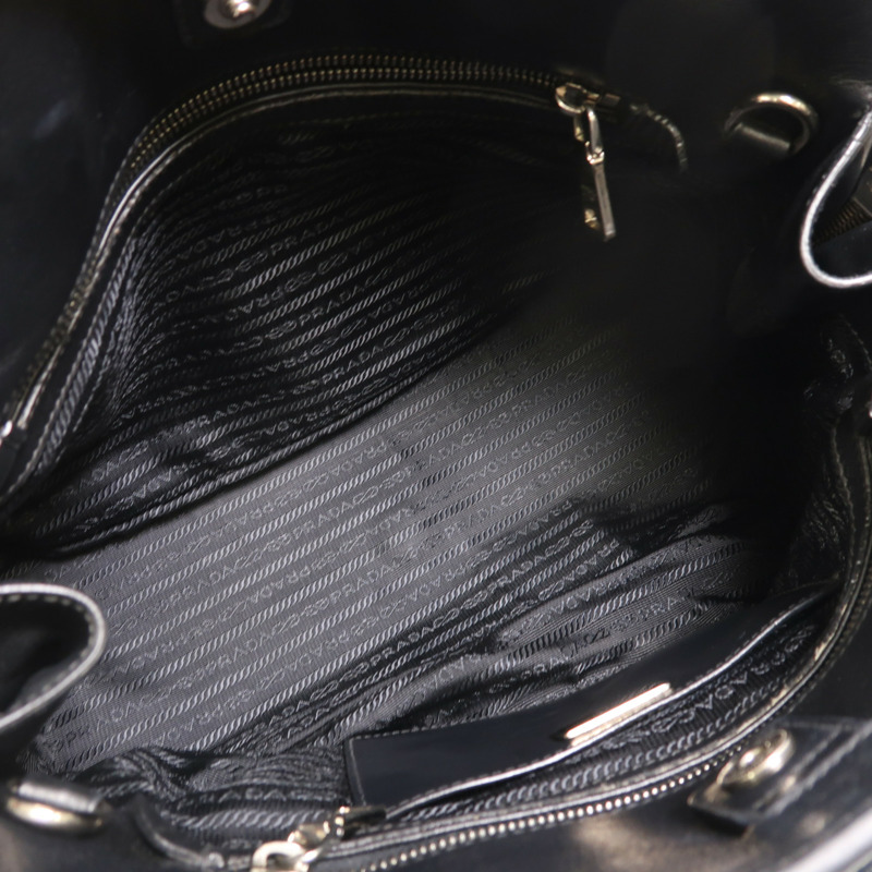 PRADA 牛皮皮革2Way Shoulder銀扣手挽肩背兩用袋-4