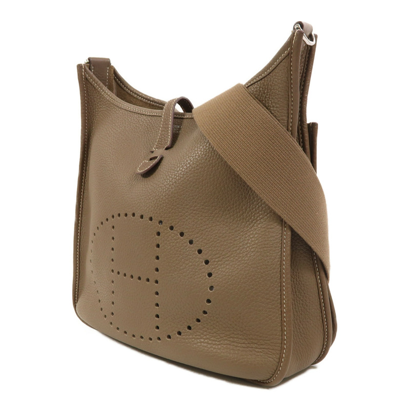 HERMES Clemence皮革Evelyne PM銀扣肩背袋Etoupe-2