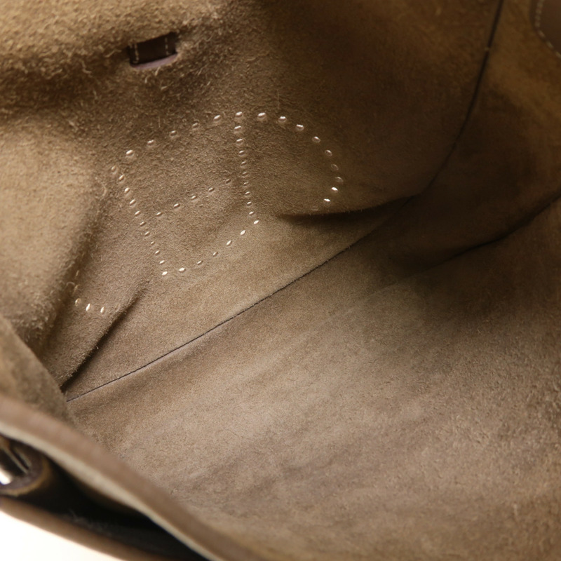 HERMES Clemence皮革Evelyne PM銀扣肩背袋Etoupe-4