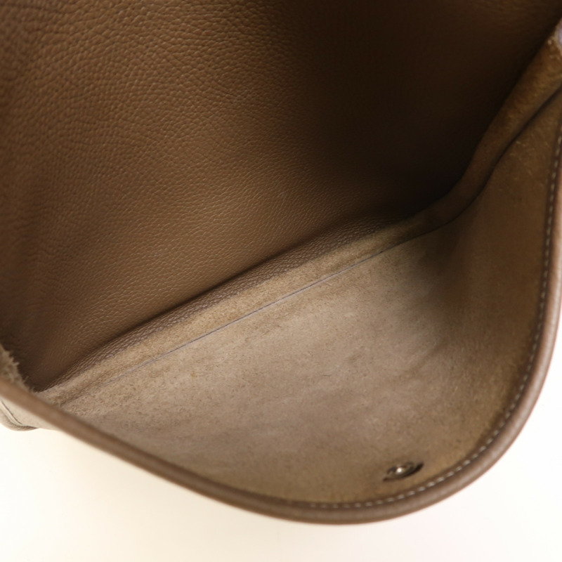 HERMES Clemence皮革Evelyne PM銀扣肩背袋Etoupe-5