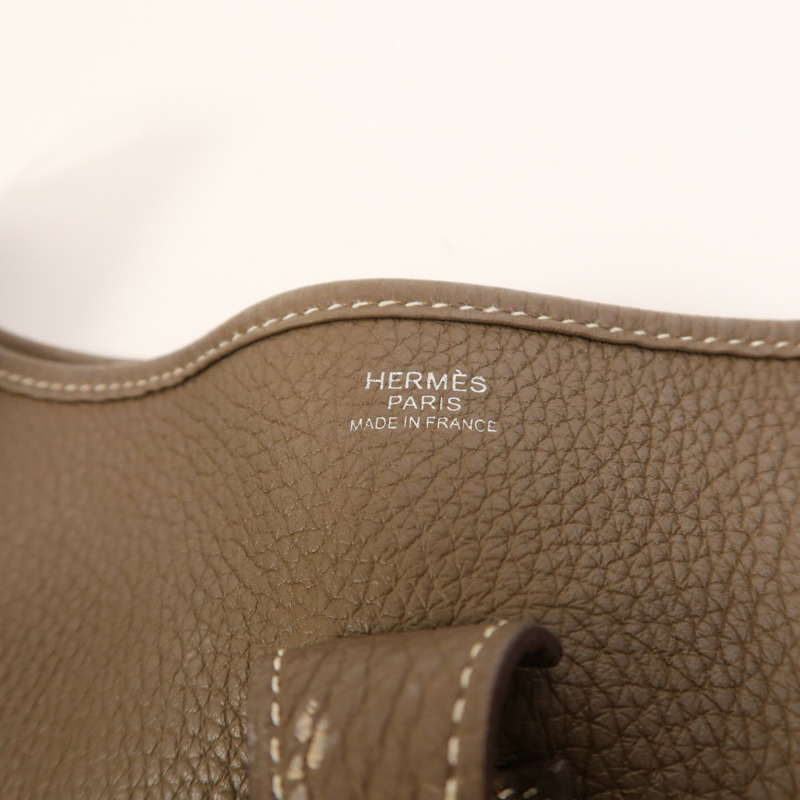 HERMES Clemence皮革Evelyne PM銀扣肩背袋Etoupe-6