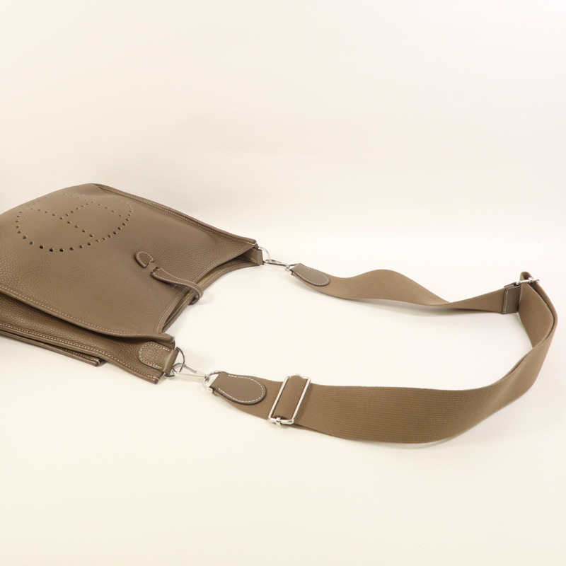 HERMES Clemence皮革Evelyne PM銀扣肩背袋Etoupe-8