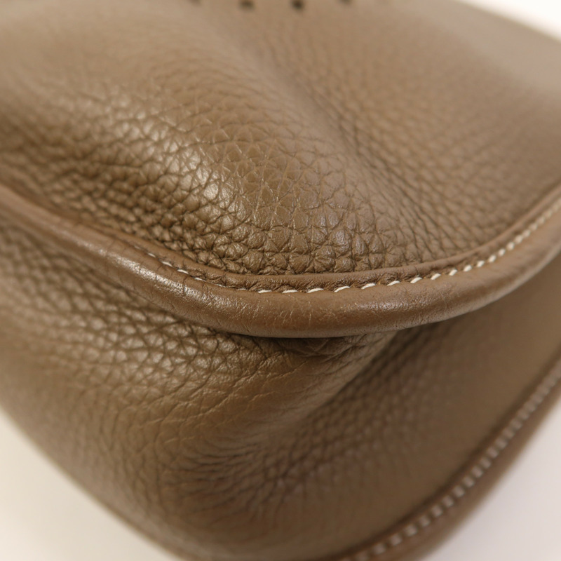 HERMES Clemence皮革Evelyne PM銀扣肩背袋Etoupe-10
