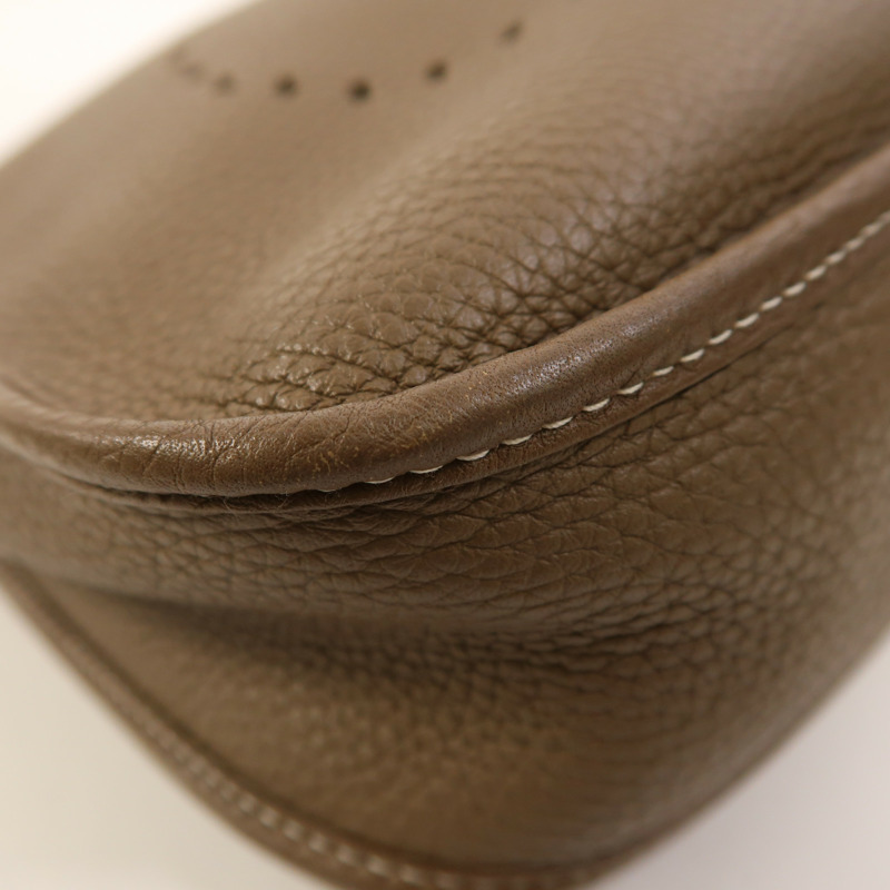 HERMES Clemence皮革Evelyne PM銀扣肩背袋Etoupe-11