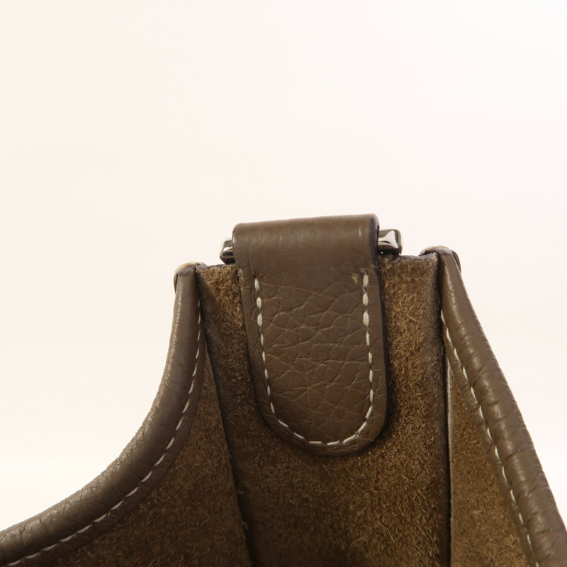 HERMES Clemence皮革Evelyne PM銀扣肩背袋Etoupe-14