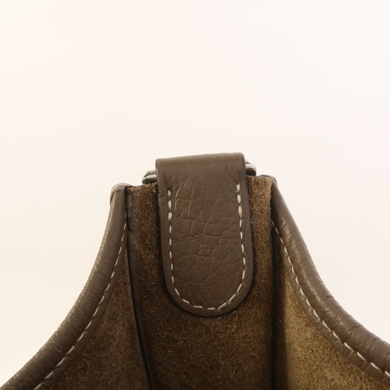 HERMES Clemence皮革Evelyne PM銀扣肩背袋Etoupe-15