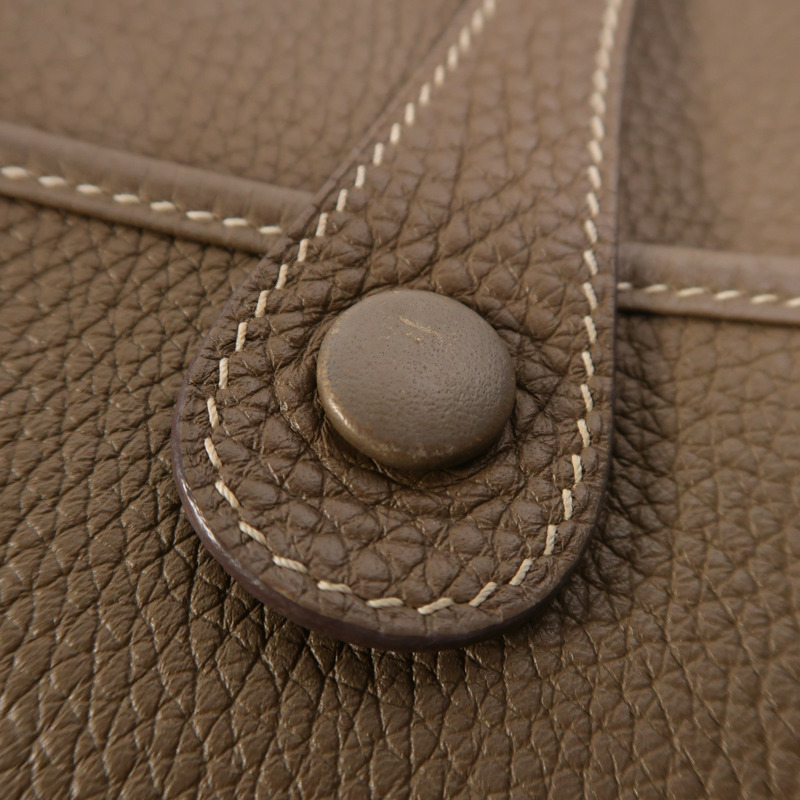 HERMES Clemence皮革Evelyne PM銀扣肩背袋Etoupe-16