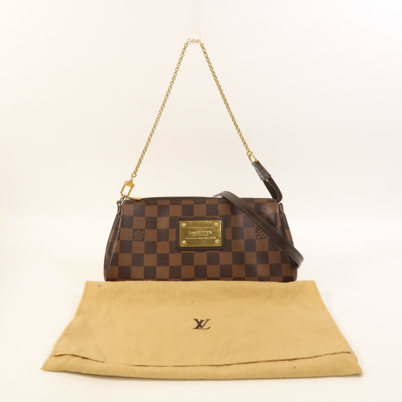 LOUIS VUITTON Damier Eva金扣手挽肩背兩用袋棕色-9