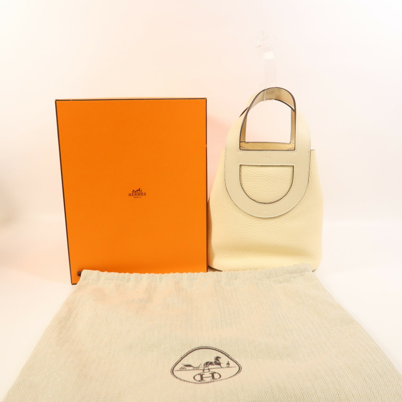 HERMES Clemence皮革In The Loop 18銀扣手挽袋Nata-8