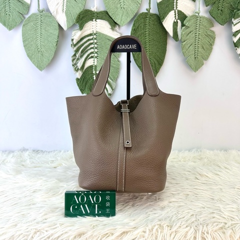 HERMES PICOTIN 22 大象灰銀扣菜籃子 U Stamp