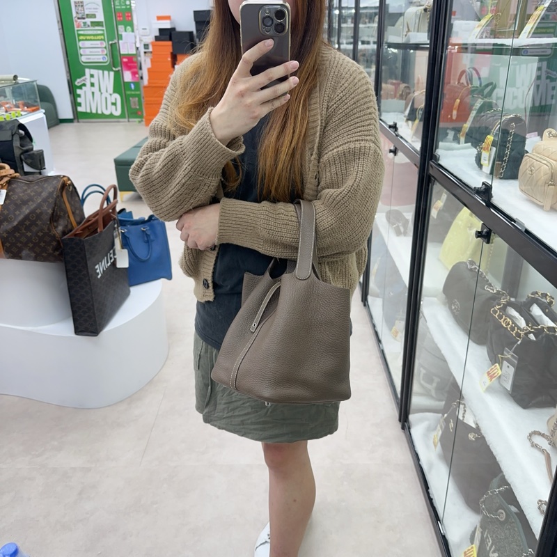 HERMES PICOTIN 22 大象灰銀扣菜籃子 U Stamp-1