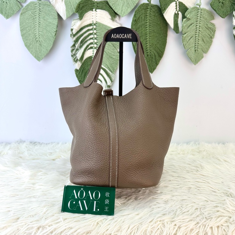 HERMES PICOTIN 22 大象灰銀扣菜籃子 U Stamp-4