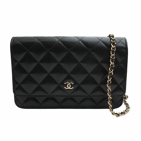 【包稅】CHANEL WOC黑色魚子醬金鍊迷你斜背包（內建晶片）