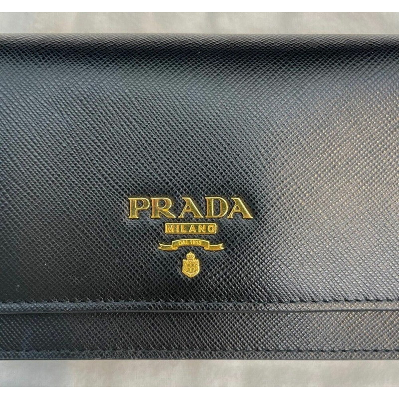 【包稅】PRADA Saffiano皮革金色鏈條皮夾斜挎包 1DH006-1