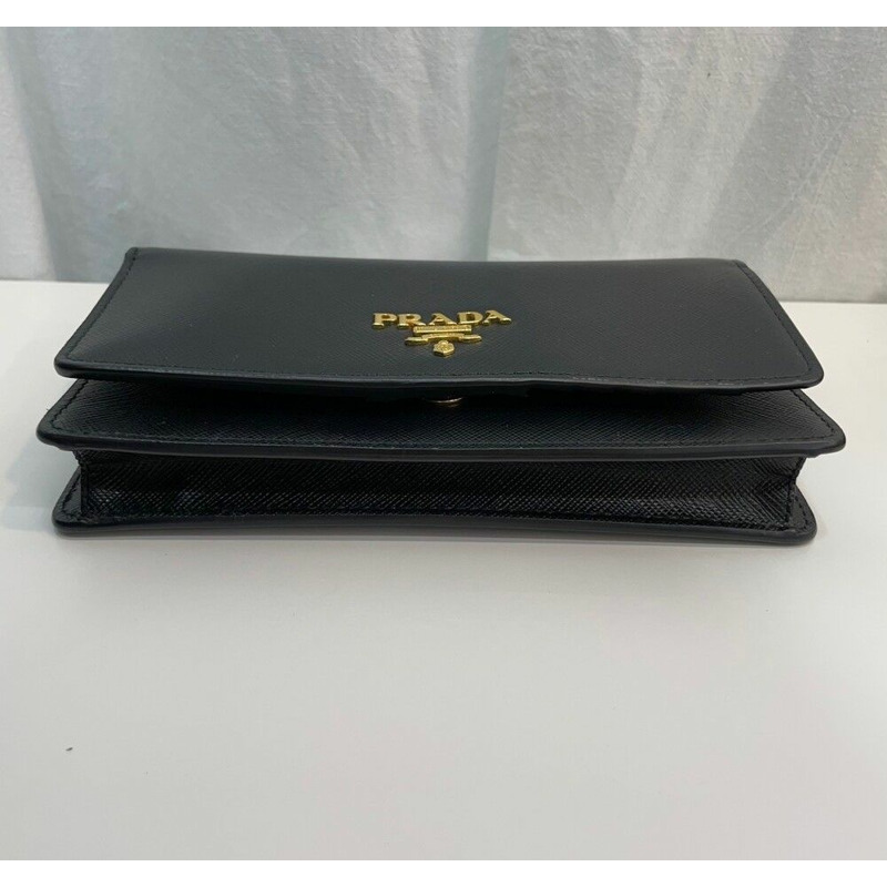 【包稅】PRADA Saffiano皮革金色鏈條皮夾斜挎包 1DH006-5