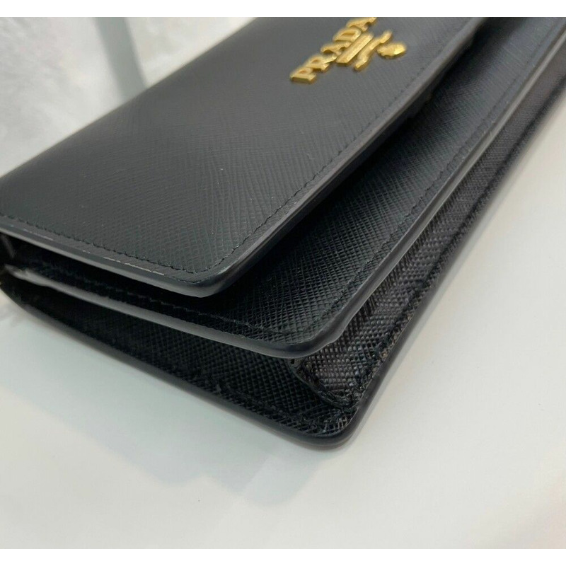 【包稅】PRADA Saffiano皮革金色鏈條皮夾斜挎包 1DH006-6
