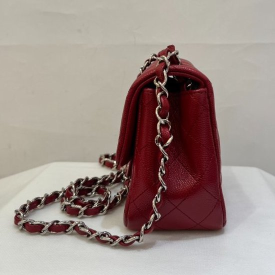 Chanel紅色銀釦荔枝牛皮CF方胖-1