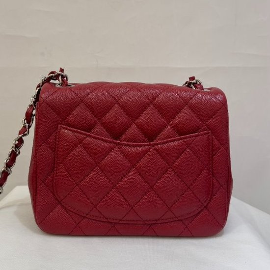 Chanel紅色銀釦荔枝牛皮CF方胖-2