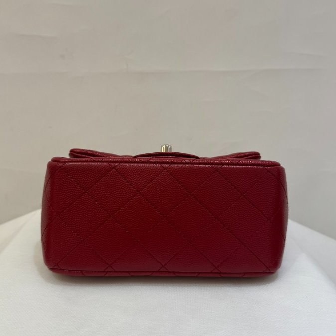 Chanel紅色銀釦荔枝牛皮CF方胖-4