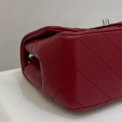 Chanel紅色銀釦荔枝牛皮CF方胖-5