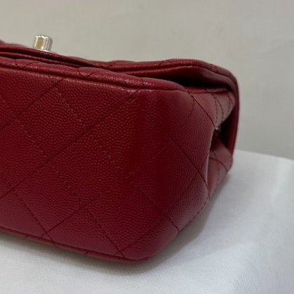 Chanel紅色銀釦荔枝牛皮CF方胖-6