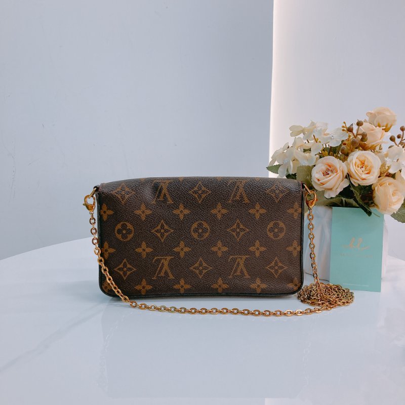 MS0499 Louis Vuitton 路易威登 鏈條錢包 帆布 老花 紅色 金扣 Pochette Felicie 2 In 1 Monogram With Red x GHW-1