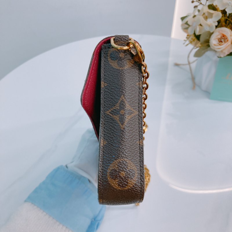 MS0499 Louis Vuitton 路易威登 鏈條錢包 帆布 老花 紅色 金扣 Pochette Felicie 2 In 1 Monogram With Red x GHW-3