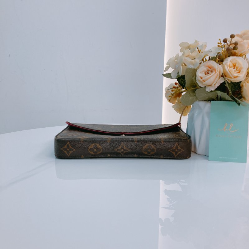 MS0499 Louis Vuitton 路易威登 鏈條錢包 帆布 老花 紅色 金扣 Pochette Felicie 2 In 1 Monogram With Red x GHW-4