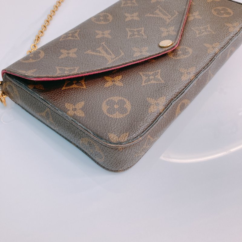 MS0499 Louis Vuitton 路易威登 鏈條錢包 帆布 老花 紅色 金扣 Pochette Felicie 2 In 1 Monogram With Red x GHW-5
