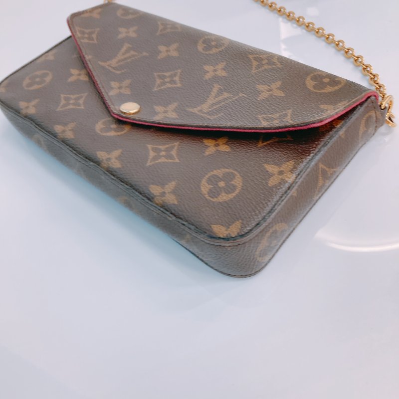 MS0499 Louis Vuitton 路易威登 鏈條錢包 帆布 老花 紅色 金扣 Pochette Felicie 2 In 1 Monogram With Red x GHW-6