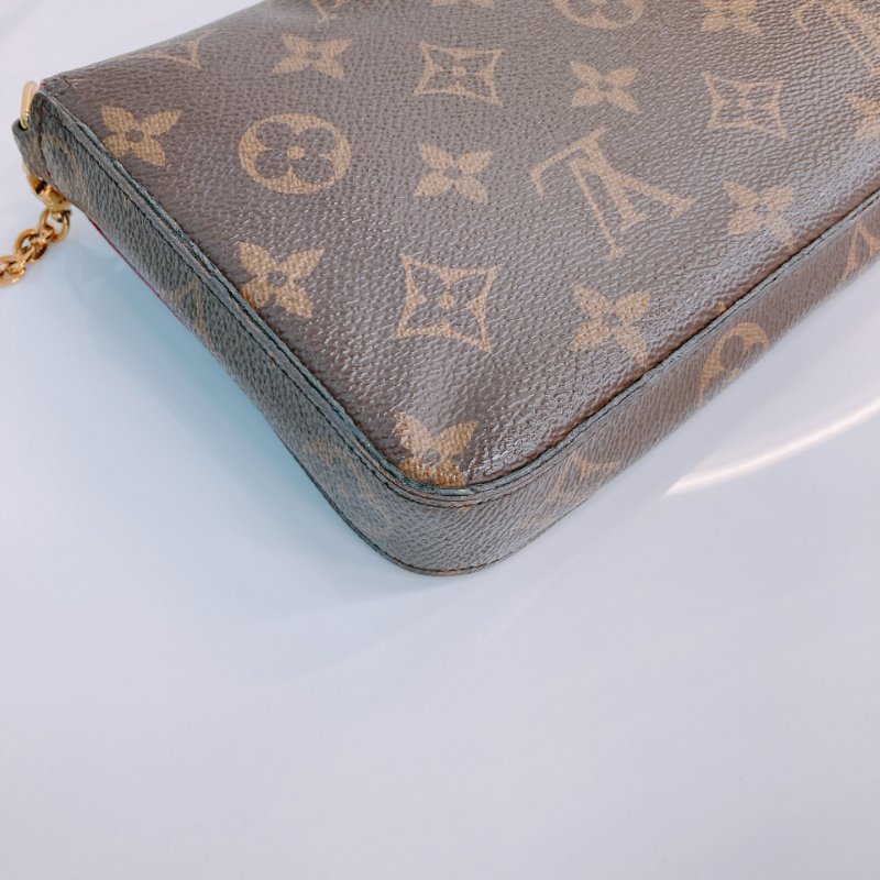MS0499 Louis Vuitton 路易威登 鏈條錢包 帆布 老花 紅色 金扣 Pochette Felicie 2 In 1 Monogram With Red x GHW-7