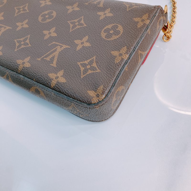 MS0499 Louis Vuitton 路易威登 鏈條錢包 帆布 老花 紅色 金扣 Pochette Felicie 2 In 1 Monogram With Red x GHW-8