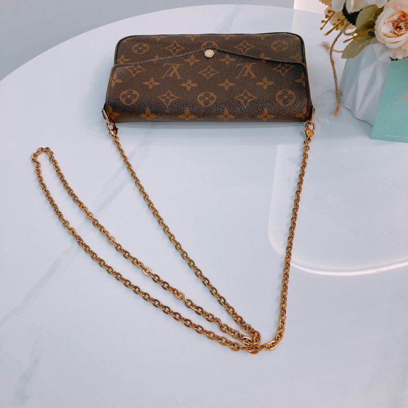 MS0499 Louis Vuitton 路易威登 鏈條錢包 帆布 老花 紅色 金扣 Pochette Felicie 2 In 1 Monogram With Red x GHW-10