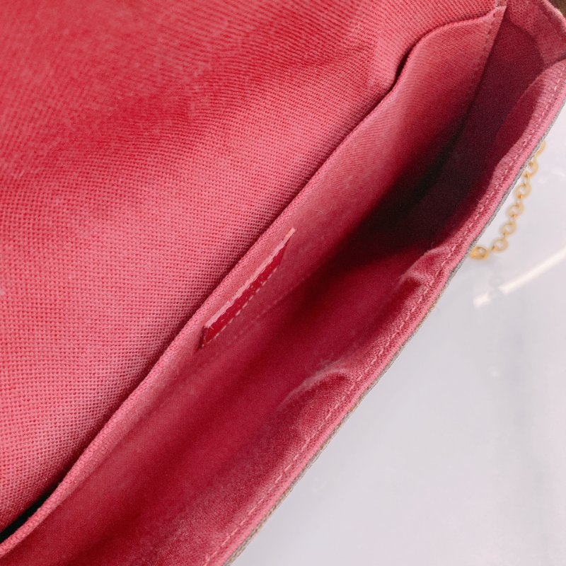 MS0499 Louis Vuitton 路易威登 鏈條錢包 帆布 老花 紅色 金扣 Pochette Felicie 2 In 1 Monogram With Red x GHW-13