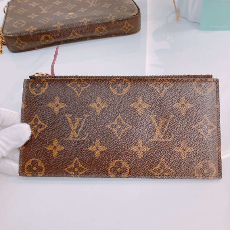 MS0499 Louis Vuitton 路易威登 鏈條錢包 帆布 老花 紅色 金扣 Pochette Felicie 2 In 1 Monogram With Red x GHW-14