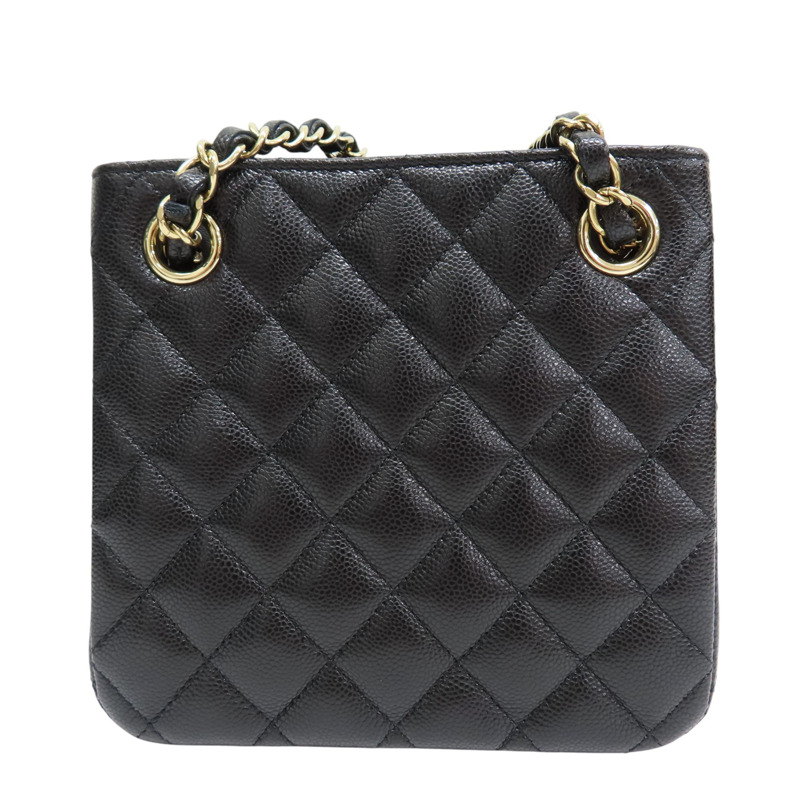黑色 菱格紋 荔枝紋 牛皮 鏈帶肩背包 (金釦)【CHANEL 香奈兒】 AS3176-1