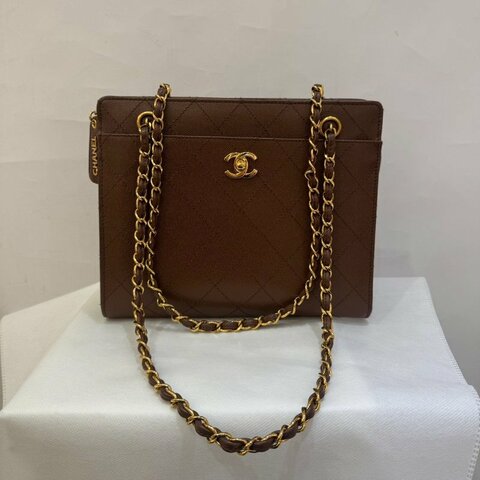 CHANEL 深棕色金鍊肩背