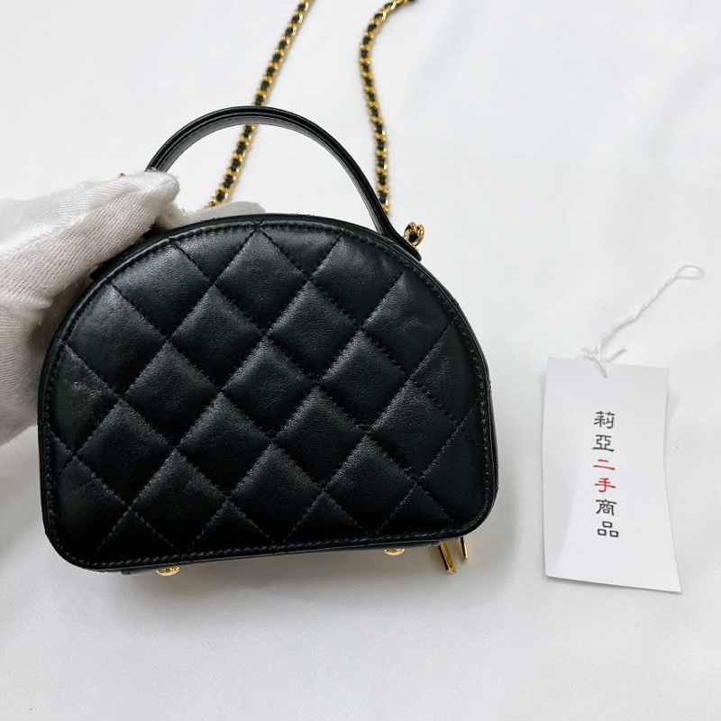 莉亞精品♡ Chanel AP3087 提把半月包 黑金 二手-3
