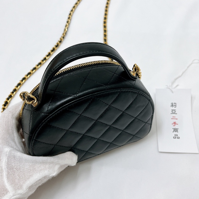 莉亞精品♡ Chanel AP3087 提把半月包 黑金 二手-5