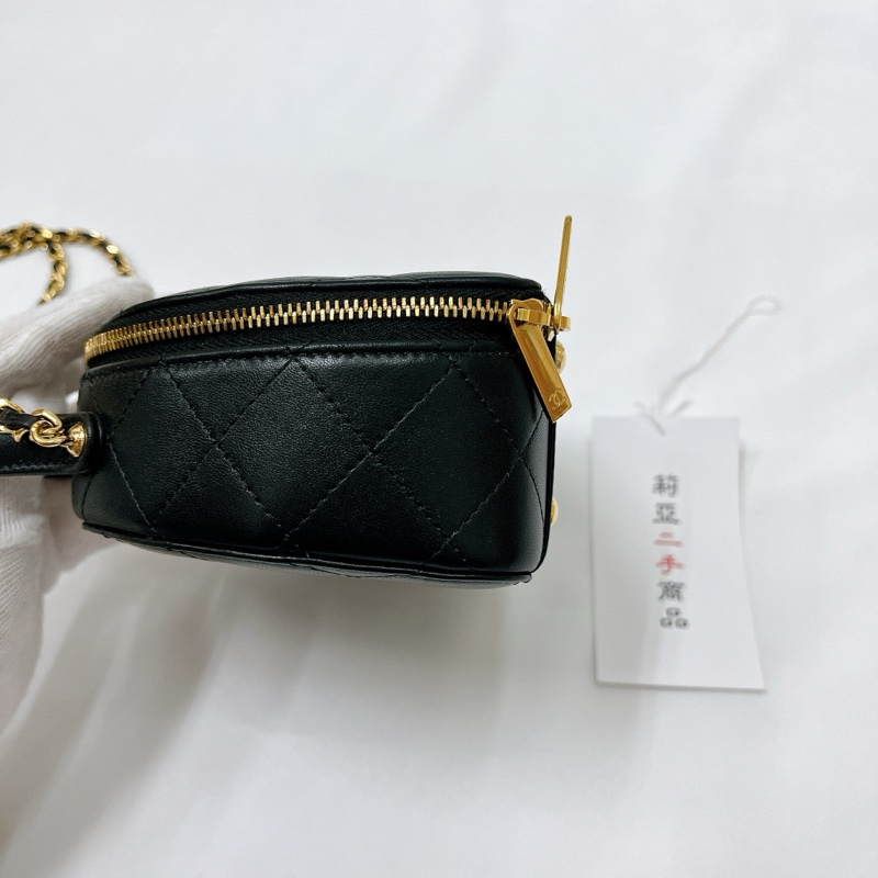 莉亞精品♡ Chanel AP3087 提把半月包 黑金 二手-7