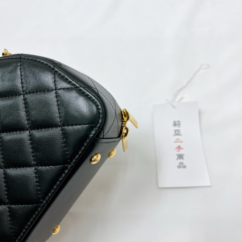 莉亞精品♡ Chanel AP3087 提把半月包 黑金 二手-8