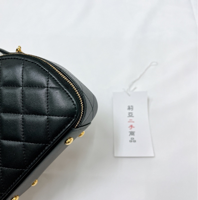 莉亞精品♡ Chanel AP3087 提把半月包 黑金 二手-10