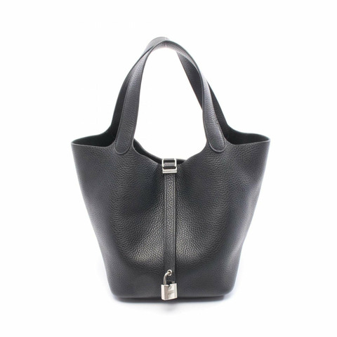 Hermes Hermès Picotin Lock MM 手提包，Taurillon Clemence 皮革，黑色。