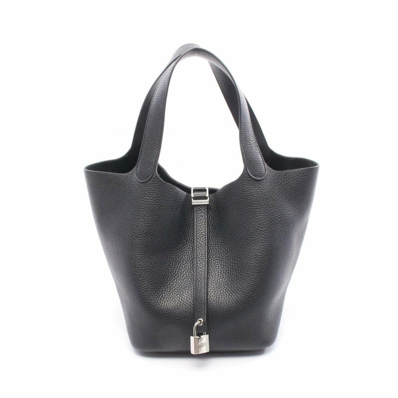 Hermes Hermès Picotin Lock MM 手提包，Taurillon Clemence 皮革，黑色。-0