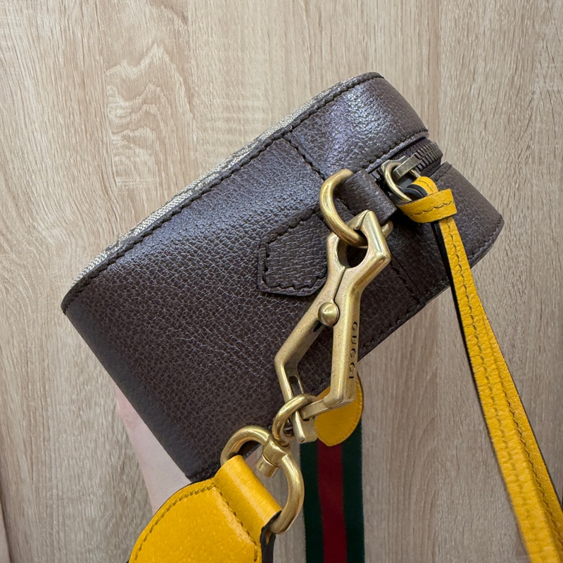 Gucci PVC咖牛皮霧金釦虎頭斜背相機包-2