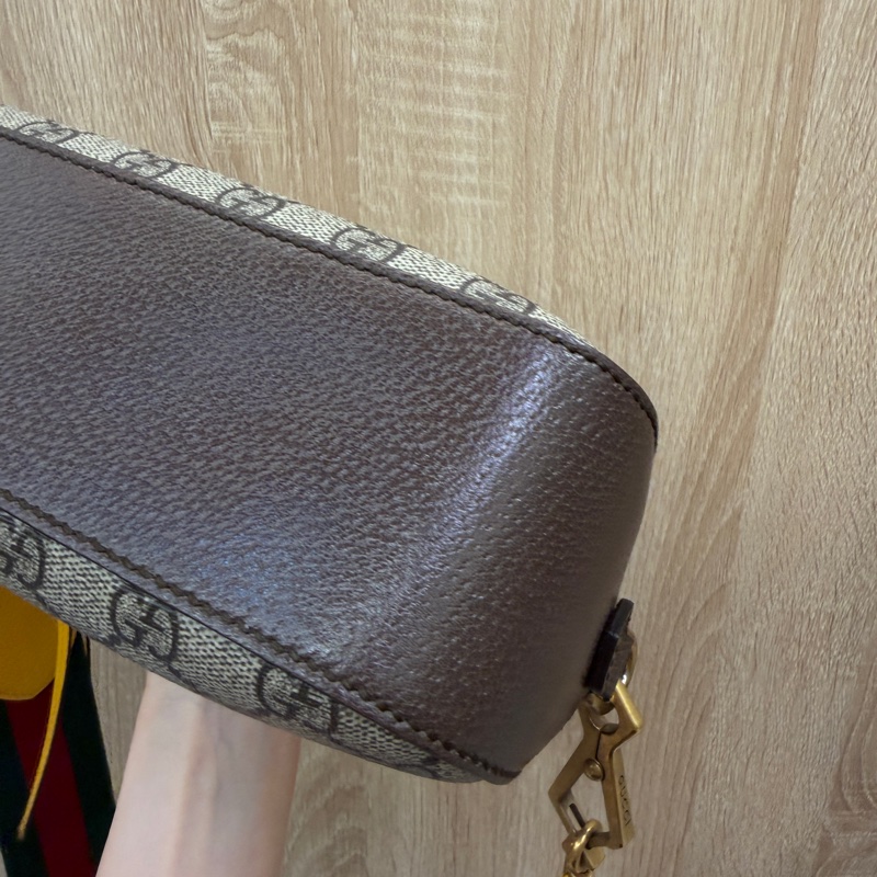 Gucci PVC咖牛皮霧金釦虎頭斜背相機包-8