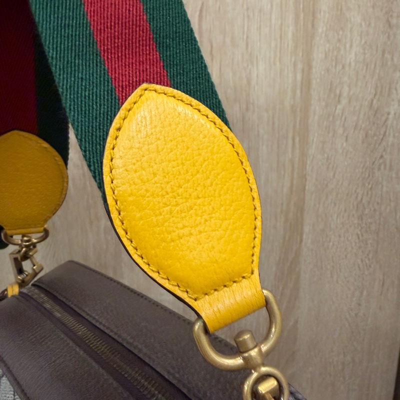 Gucci PVC咖牛皮霧金釦虎頭斜背相機包-9