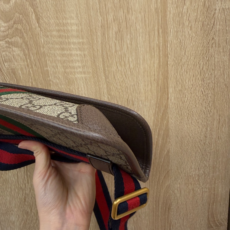 Gucci PVC咖牛皮Ophidia GG藍紅藍織帶胸口要包-8