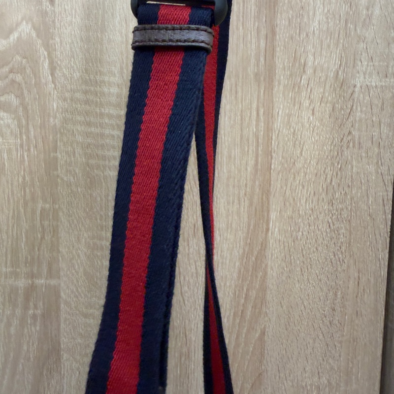 Gucci PVC咖牛皮Ophidia GG藍紅藍織帶胸口要包-13