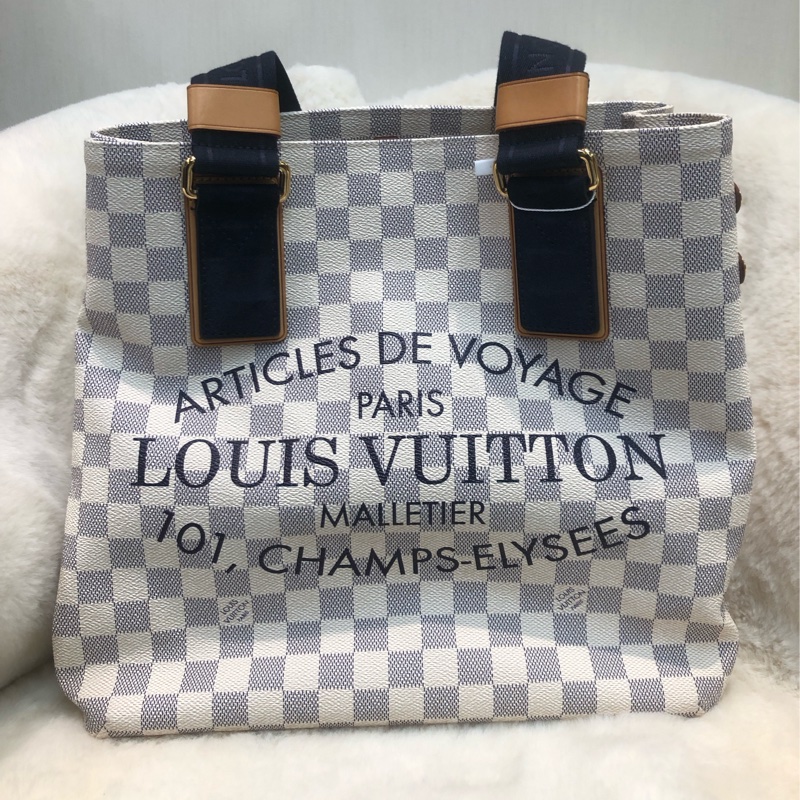 LV 白色棋盤格 PM Size Tote 海軍藍色織布肩帶XC175-0
